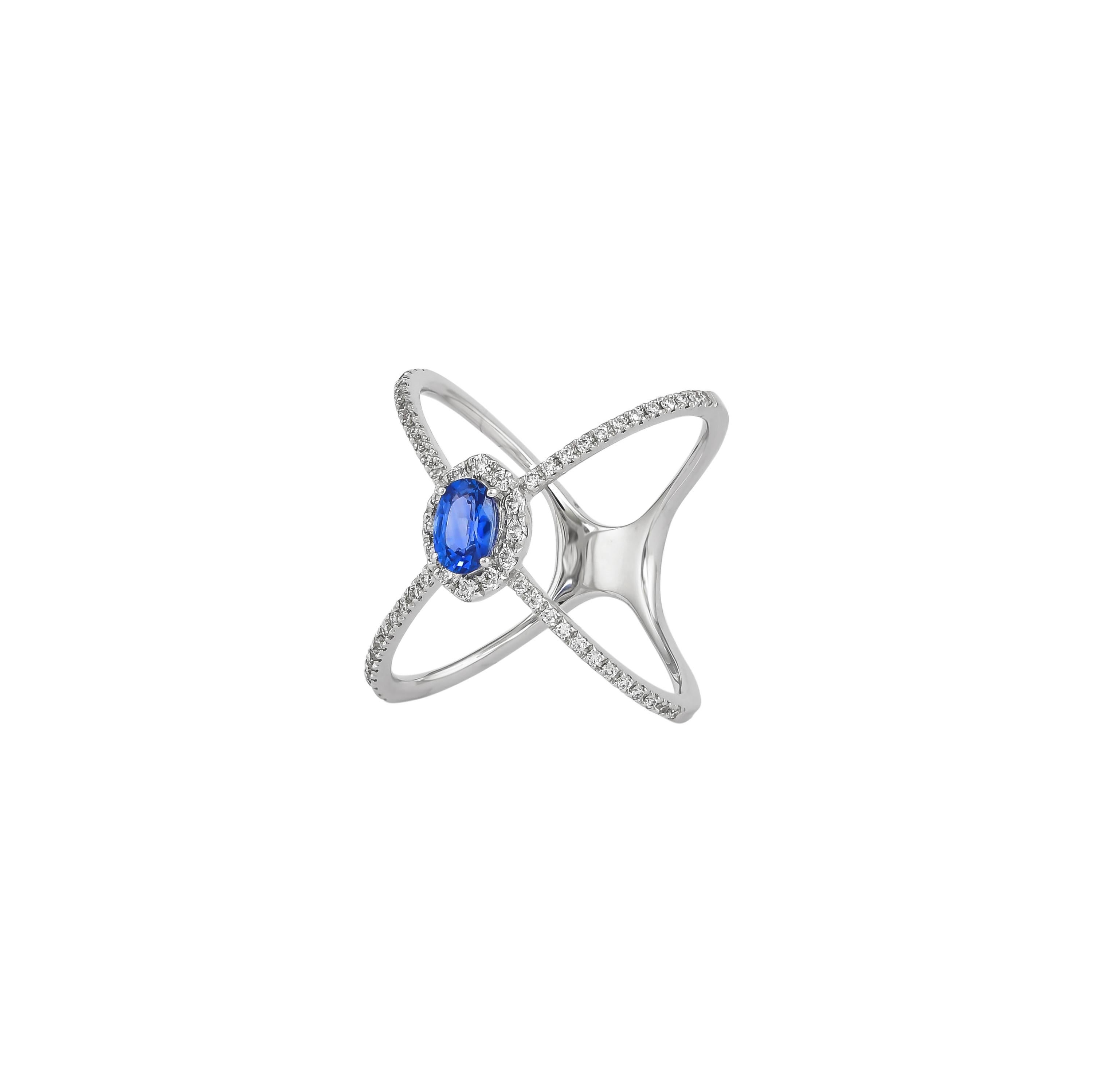 Contemporary 0.59 Carat Blue Sapphire Ring in 18 Karat White Gold For Sale