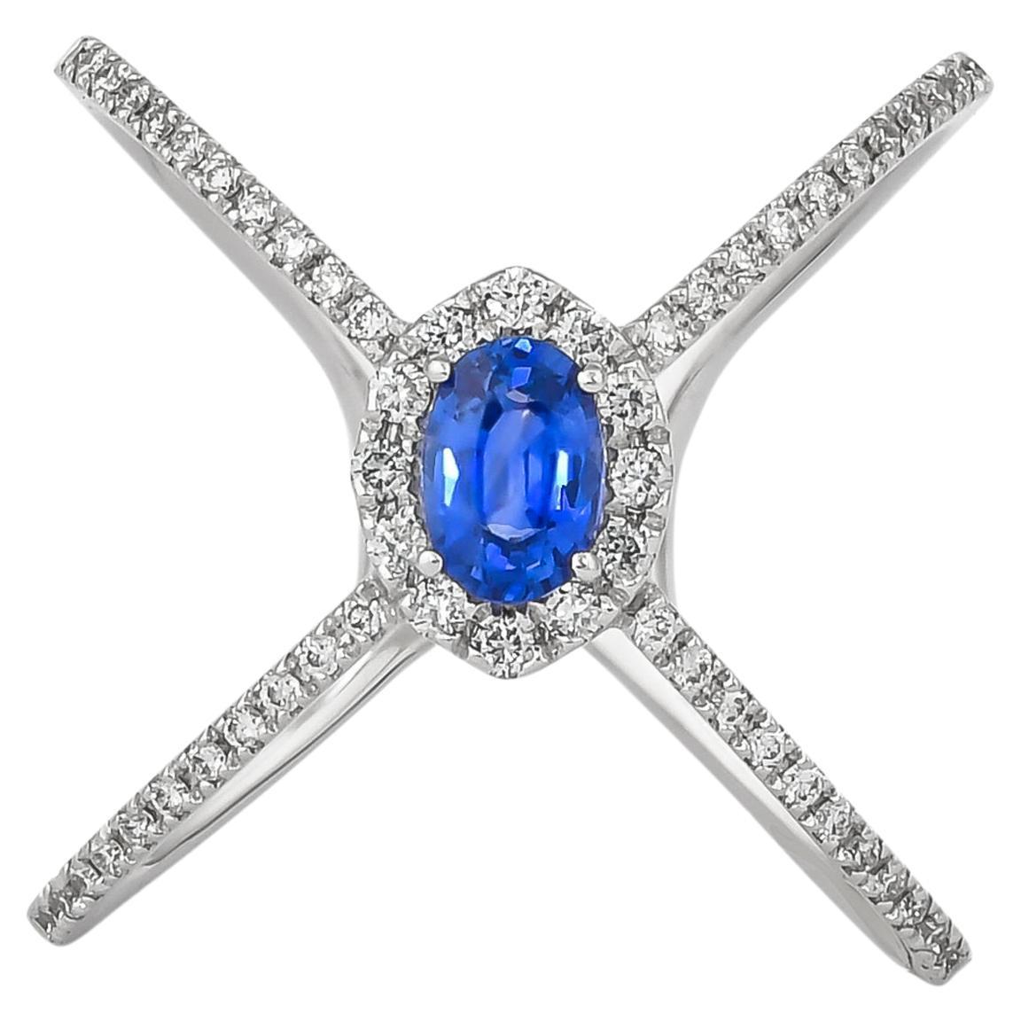 0.59 Carat Blue Sapphire Ring in 18 Karat White Gold For Sale