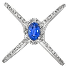 0.59 Carat Blue Sapphire Ring in 18 Karat White Gold