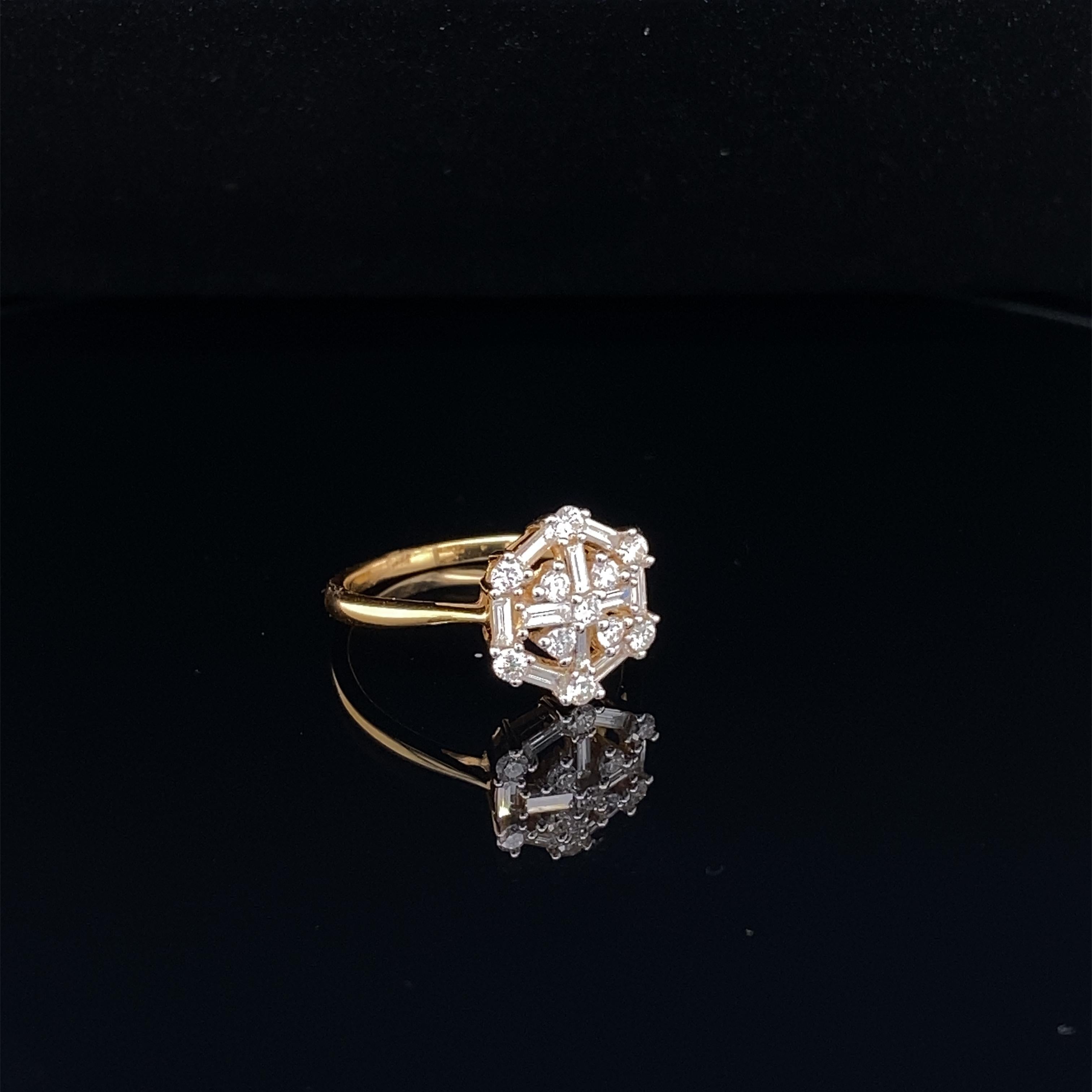 Baguette Cut 0.59 Carat Diamond Snowflake Cluster Ring For Sale