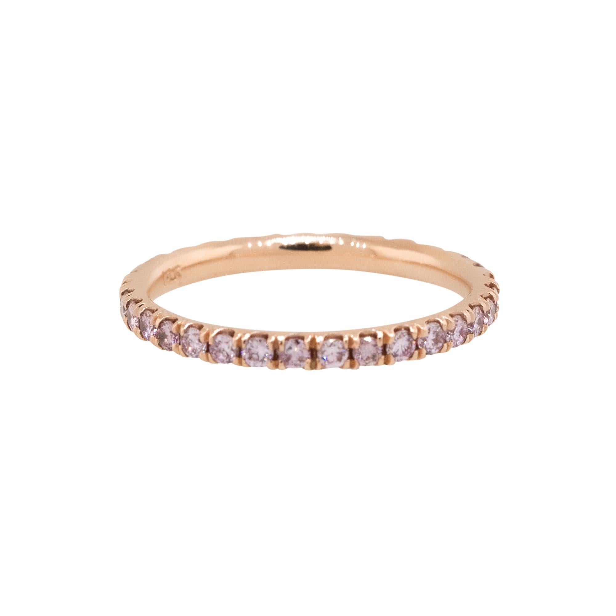 Material: 14k Rose Gold
Diamond Details: Approx. 0.59ctw of round brilliant Pink Diamonds. Diamonds are G/H in color and VS in clarity
Size: 5.25
Measurements: 19mm x 2mm x 19mm
Weight: 1.4g (0.9dwt)
Additional Details: This item comes with a