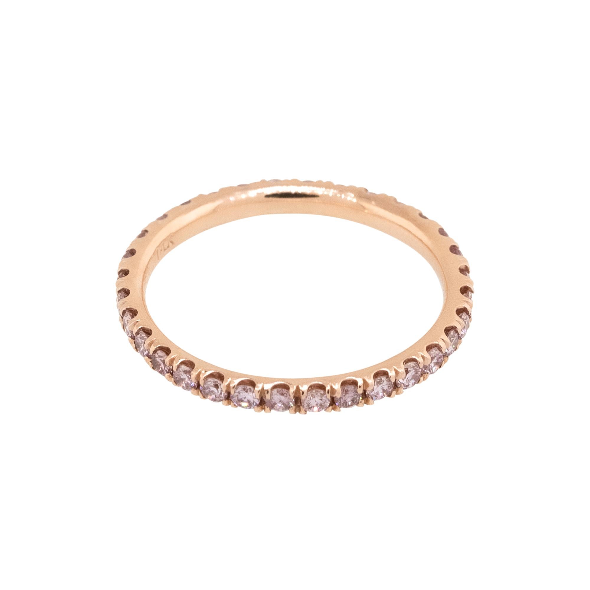 Round Cut 0.59 Carat Narrow Pink Diamond Stackable Band 14 Karat in Stock For Sale
