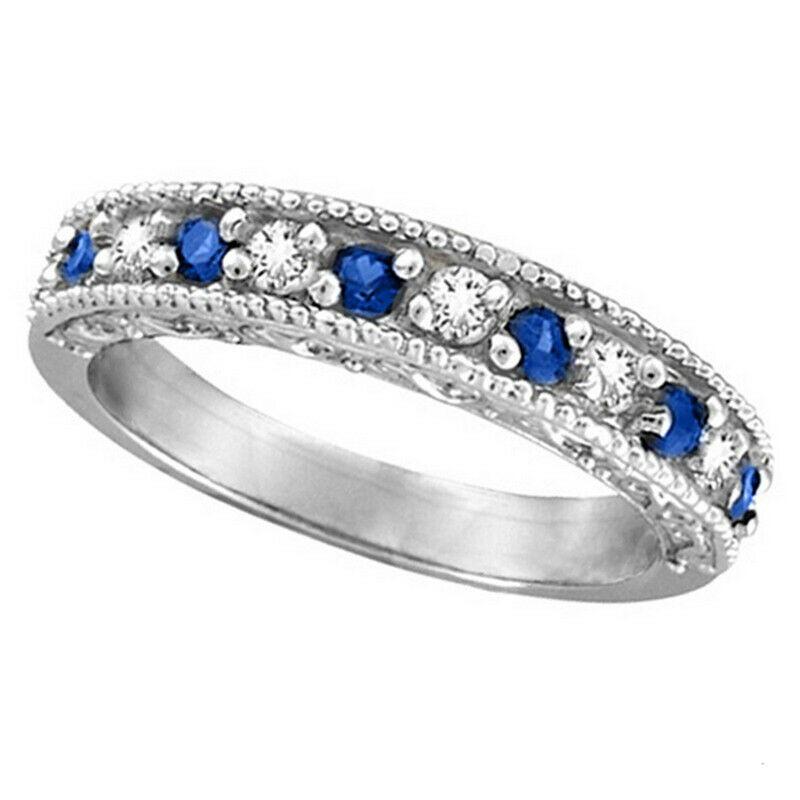 For Sale:  0.59 Carat Natural Diamond & Sapphire Ring Band 14K White Gold 2