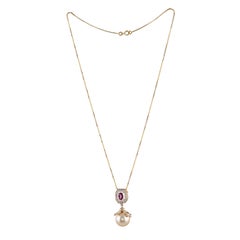 0.59 Carat Purple Garnet South Sea Pearl Drop Diamond 18kt Gold Pendant Necklace