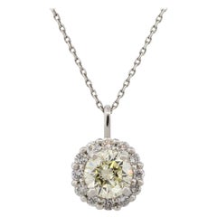 0.59 Carat Round Diamond Halo Pendant Necklace Platinum in Stock
