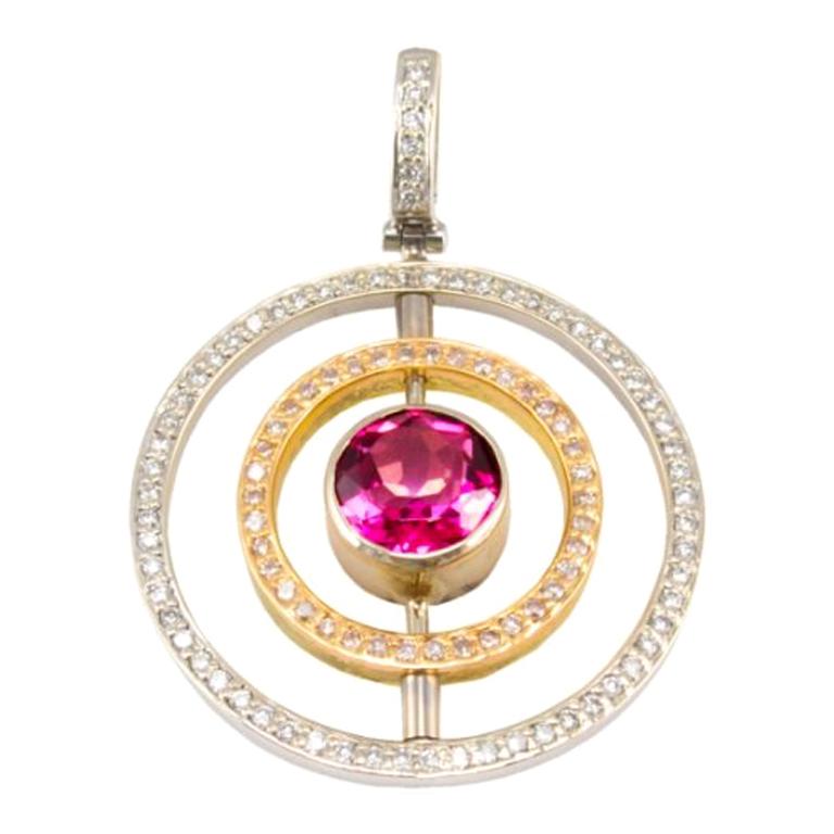 Pendentif bicolore en or 18 carats avec diamants et tourmaline de 0,59 carat au total