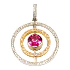 0.59 Carat Total Tourmaline and Diamond Two-Tone Pendant in 18 Karat Gold