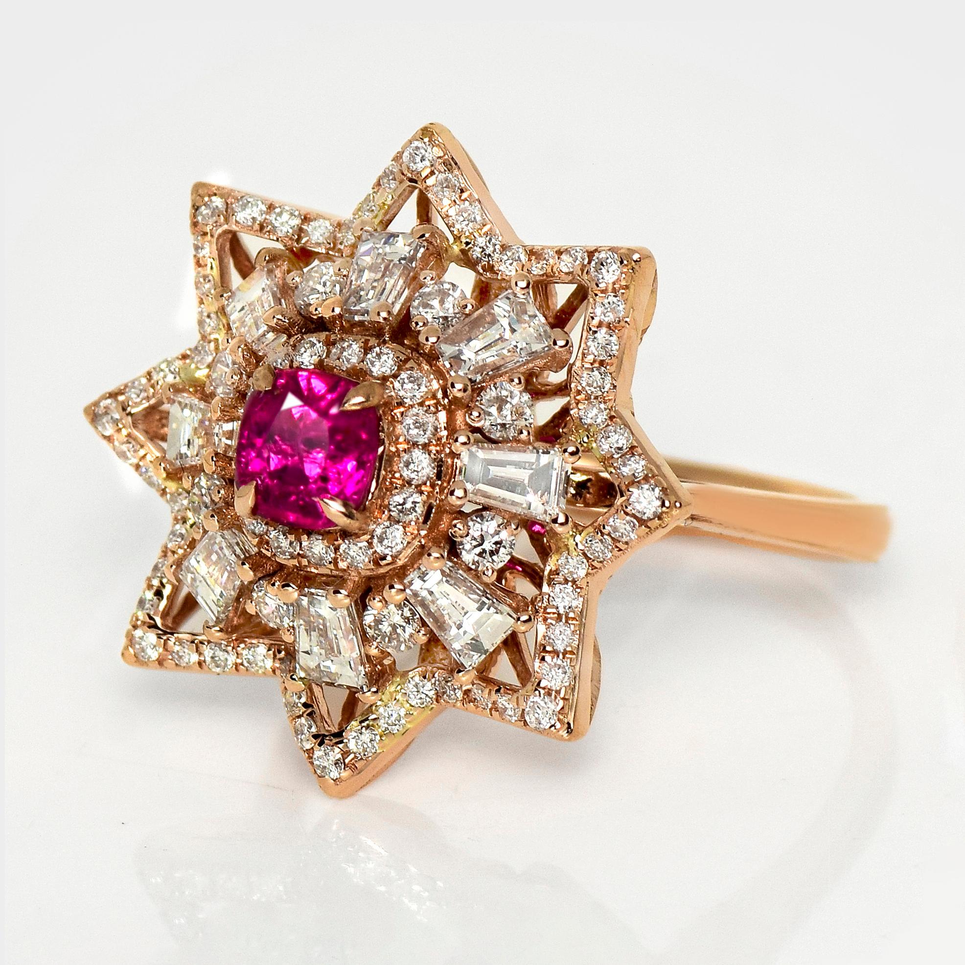 Contemporaneo Anello di fidanzamento con rubino dell'Afghanistan non riscaldato da 0,59 carati in oro rosa 18 carati in vendita
