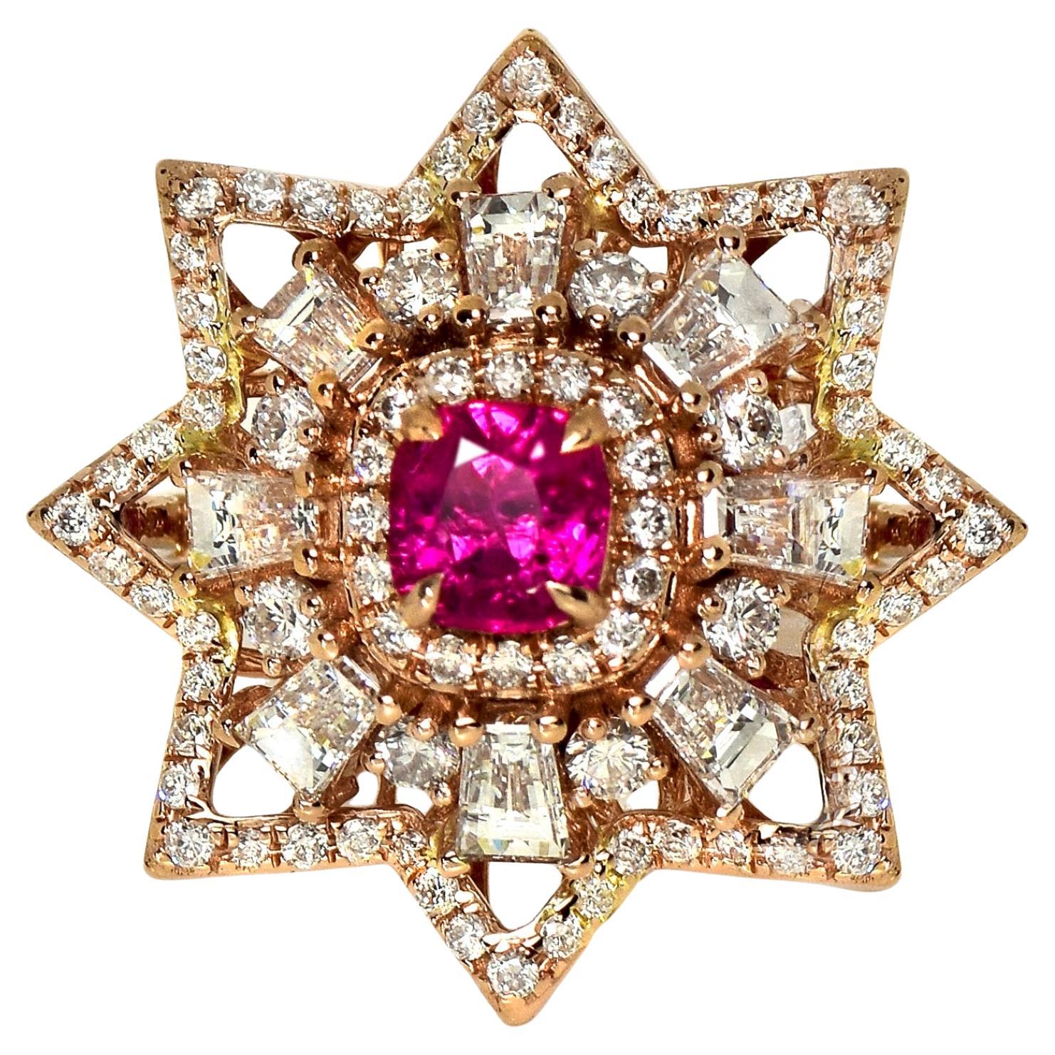 Anello di fidanzamento con rubino dell'Afghanistan non riscaldato da 0,59 carati in oro rosa 18 carati