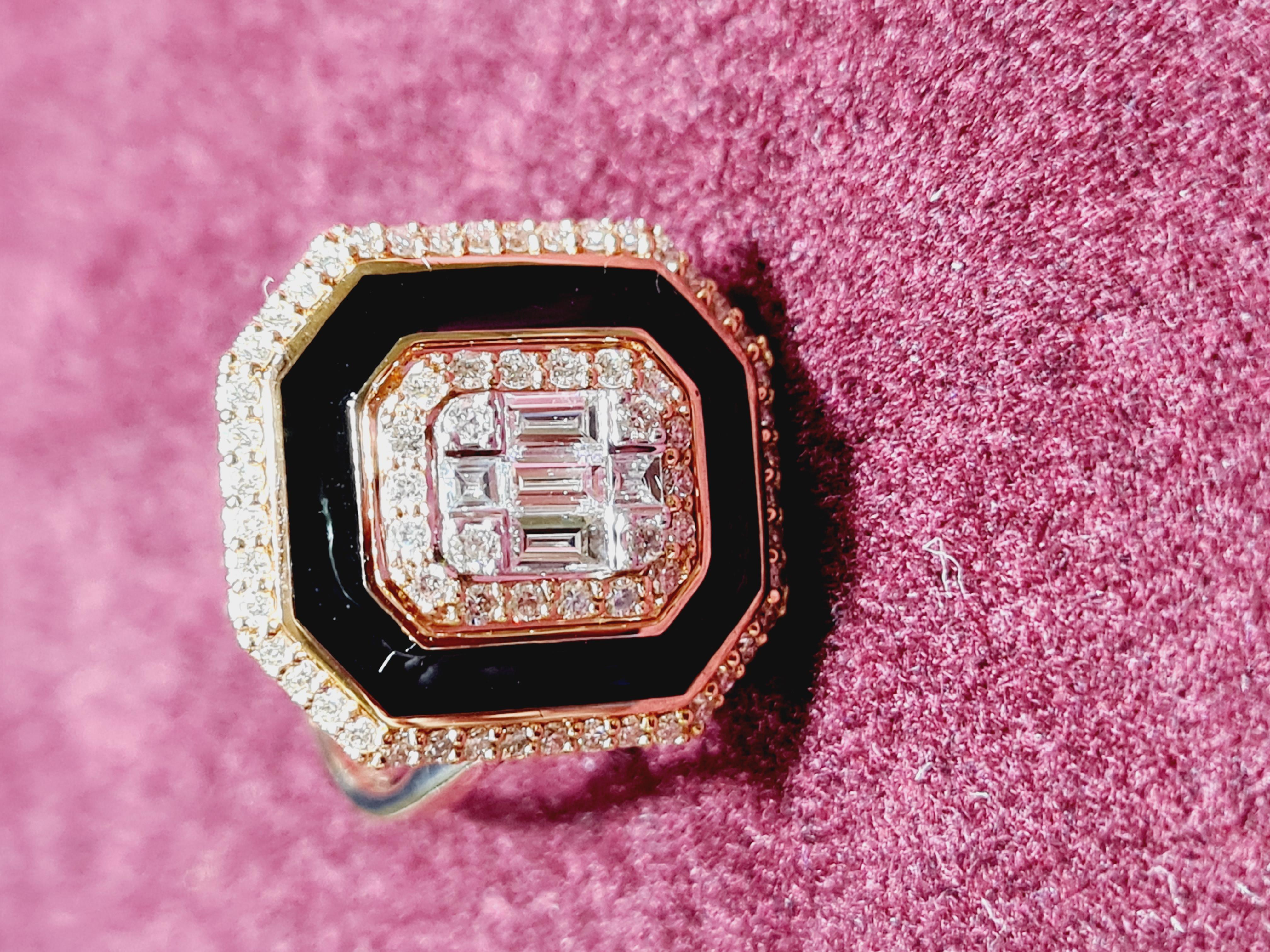 Baguette Cut 0.59 Ct Diamonds 18kt Rose Gold Engagement Ring For Sale