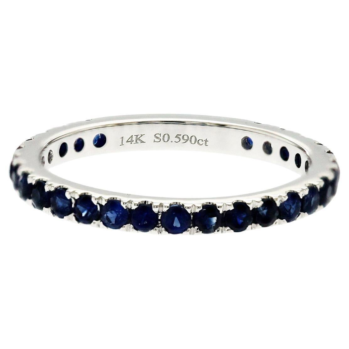 0,59 CT natürlichen blauen Saphir14K Weißgold Band Ring Größe 3,75 im Angebot