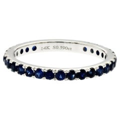 0,59 CT natürlichen blauen Saphir14K Weißgold Band Ring Größe 3,75