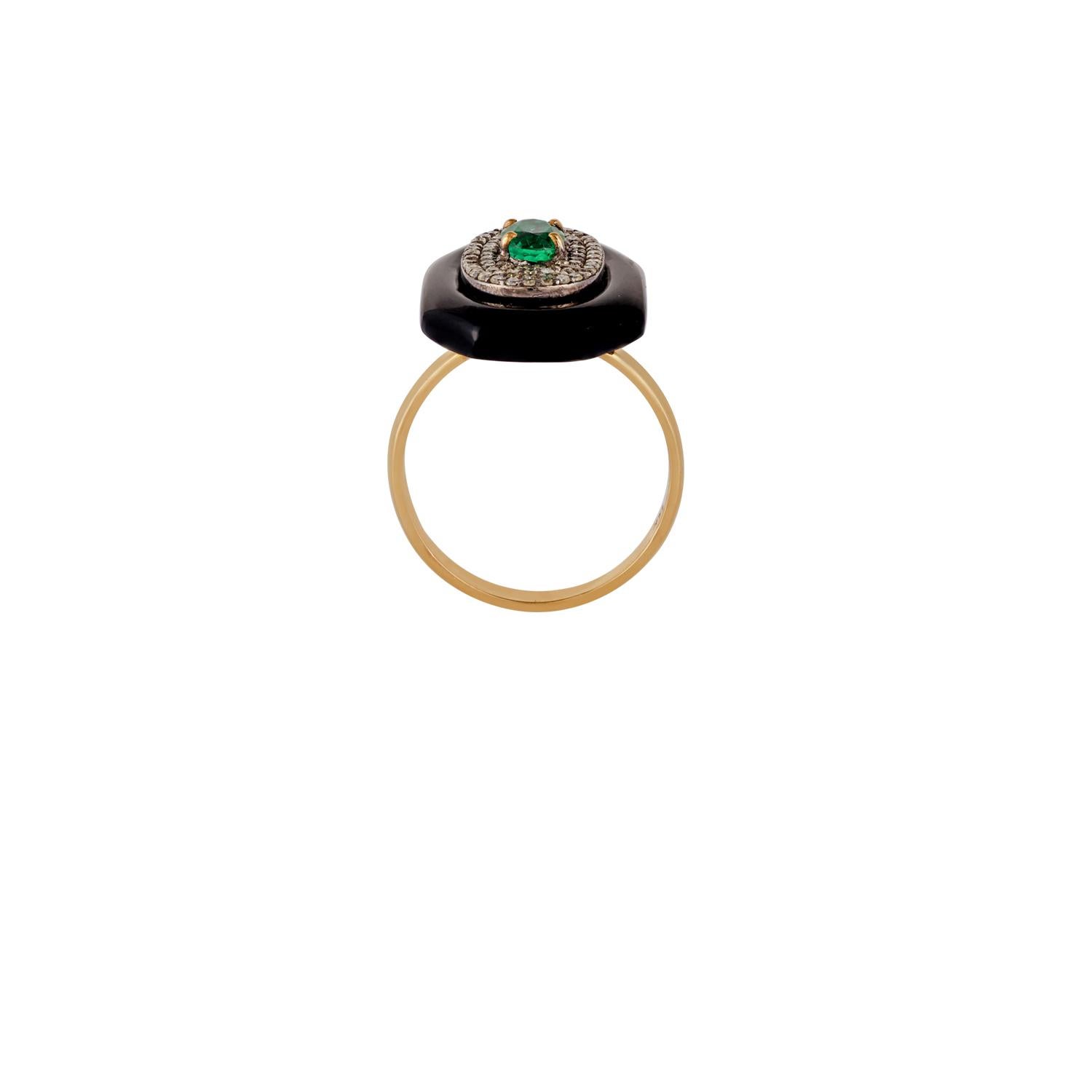 0,59 Karat klarer sambischer Smaragd, schwarzer Onyx und Diamant  Cluster-Ring aus 18 Karat Gold (Zeitgenössisch) im Angebot