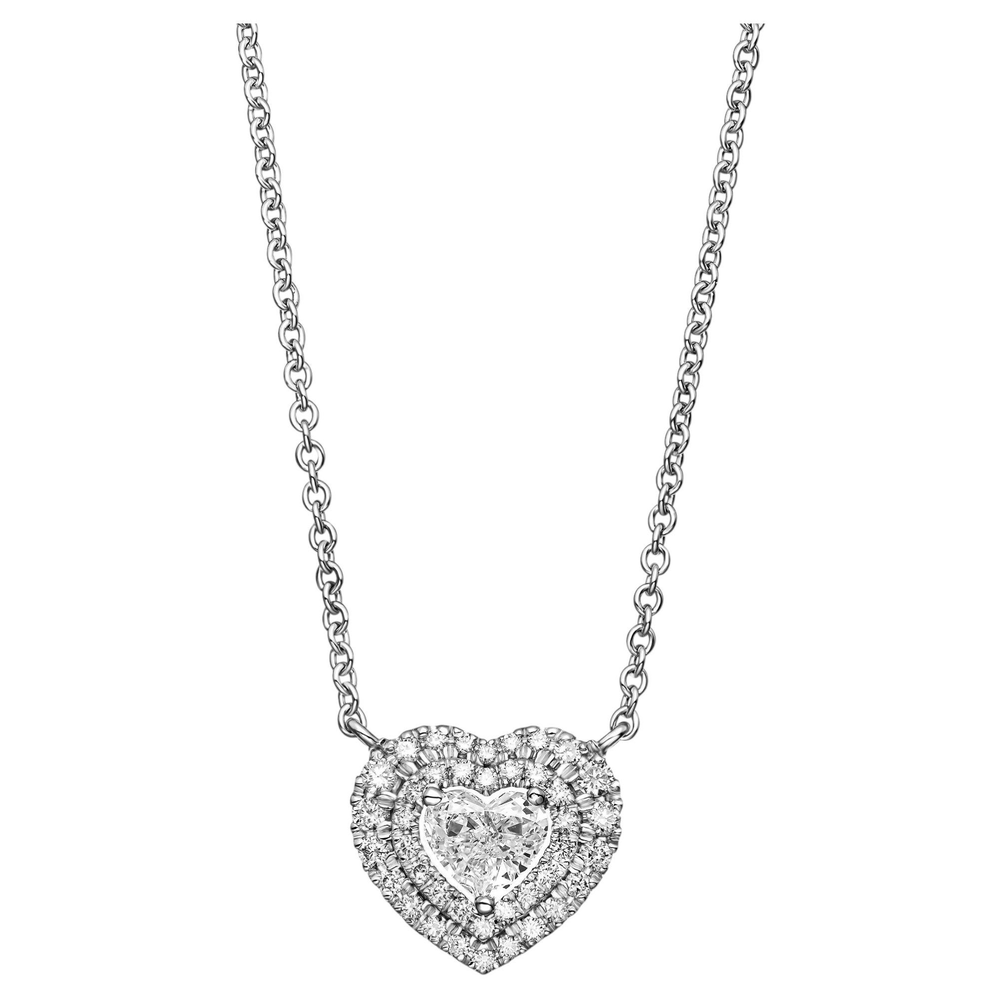 0,59 tcw Diamant naturel en forme de cœur en or blanc 14k pendentif halo