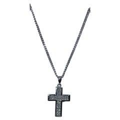 0.59ct Princess Diamond cross pendant necklace chain in 18k white gold.