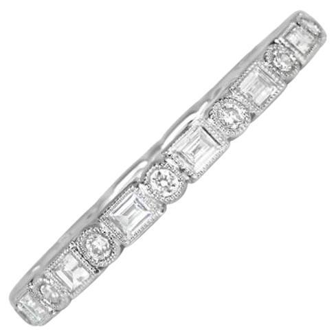 0.59ct Round Brilliant Cut & Baguette Cut Diamond Eternity Band Ring, Platinum For Sale