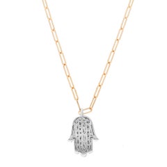 0.59Cttw Baguette & Round Cut Diamond Hamsa Pendant Necklace 14K Gold
