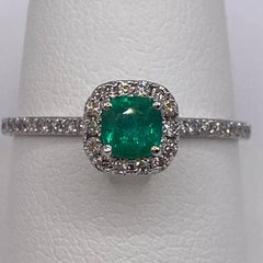 0.59ctw Cushion Cut Emerald & Round Diamond Petite Ring in 14KT White Gold