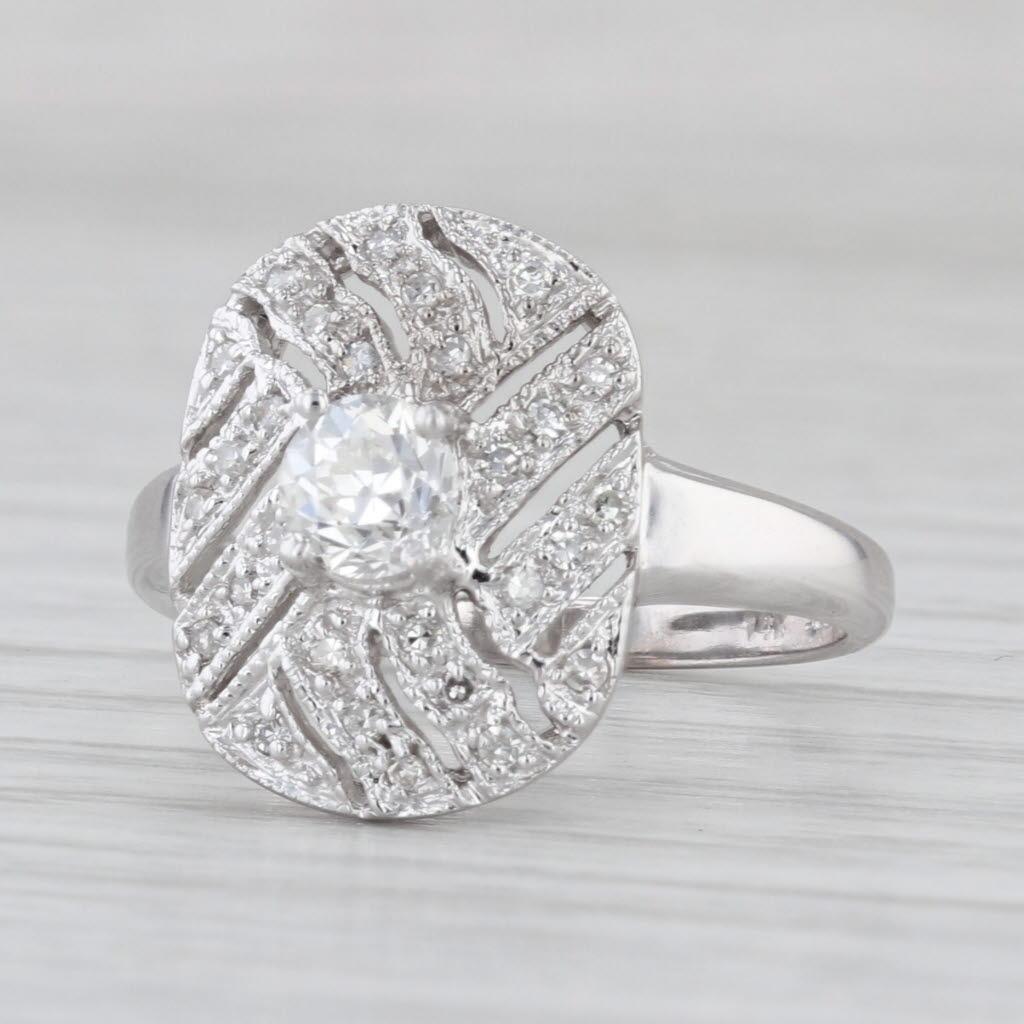 0,59ctw Diamant Verlobungsring 14k Weißgold Größe 7,25 Pave Openwork im Angebot 1