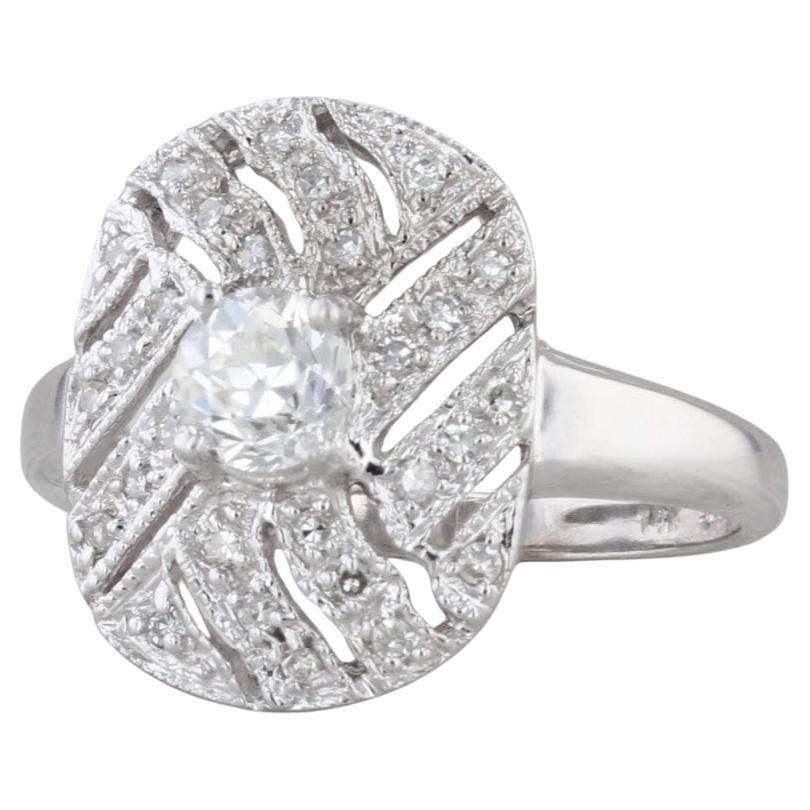0,59ctw Diamant Verlobungsring 14k Weißgold Größe 7,25 Pave Openwork im Angebot
