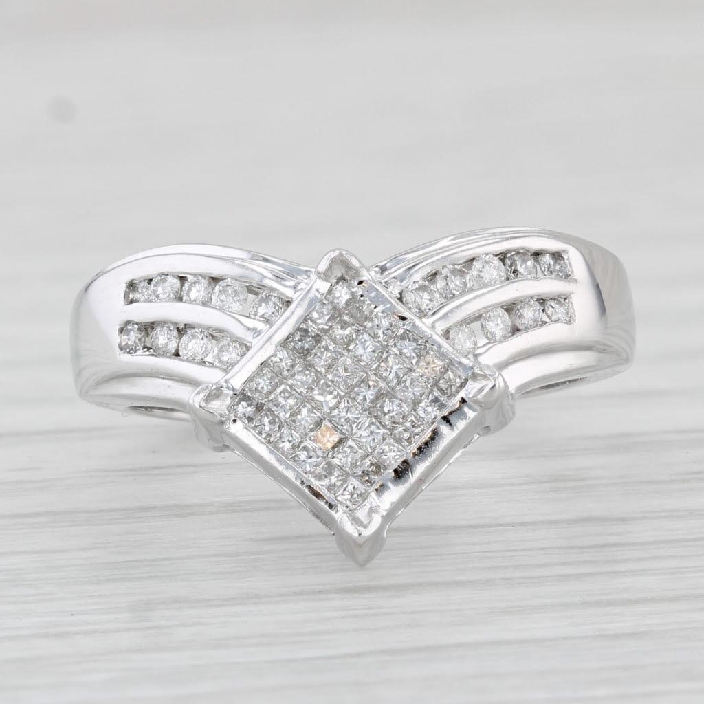 0.59ctw Diamond Ring 14k White Gold Size 7 Contoured V Enhancer 1