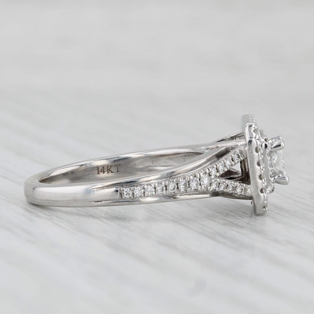 da uomo o donna Anello di fidanzamento con diamante aureolato da 0,59 carati in oro bianco 14k, misura 6,25 in vendita