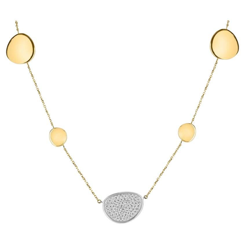 0,59 tcw 14K Weißgold Brillant Rundschliff Diamant Halbkreis Cluster Halskette im Angebot