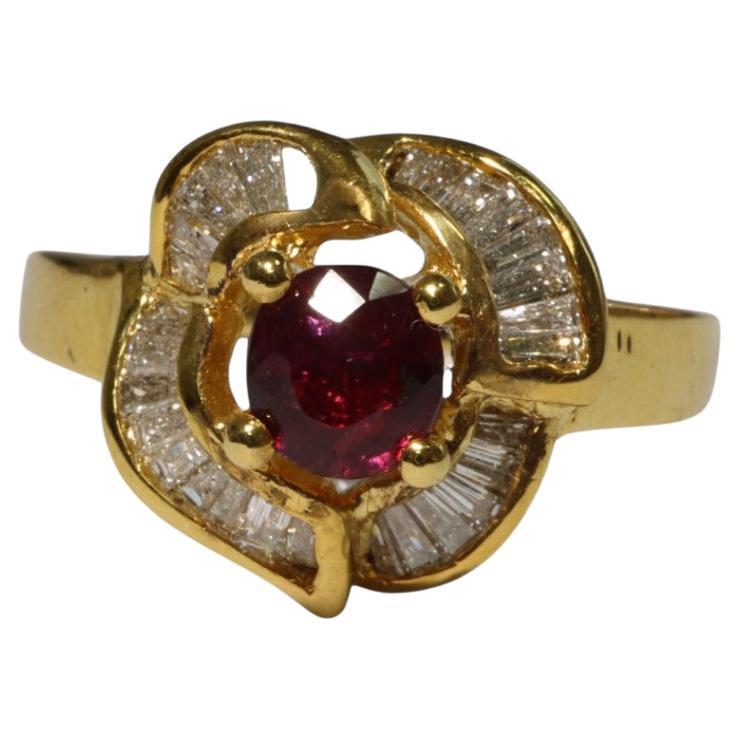 Anillo de rubí birmano sin calentar de 0,5 qt y diamante natural en oro macizo de 18 quilates