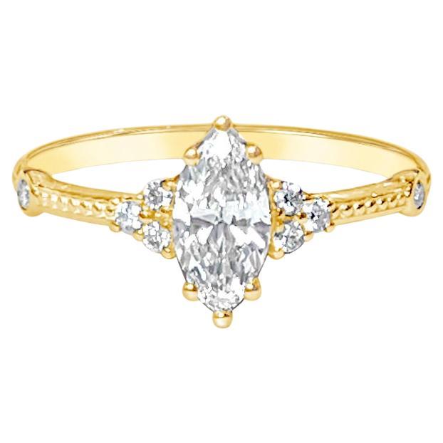 En vente :  Bague de fiançailles diamant marquise 0,5 carat
