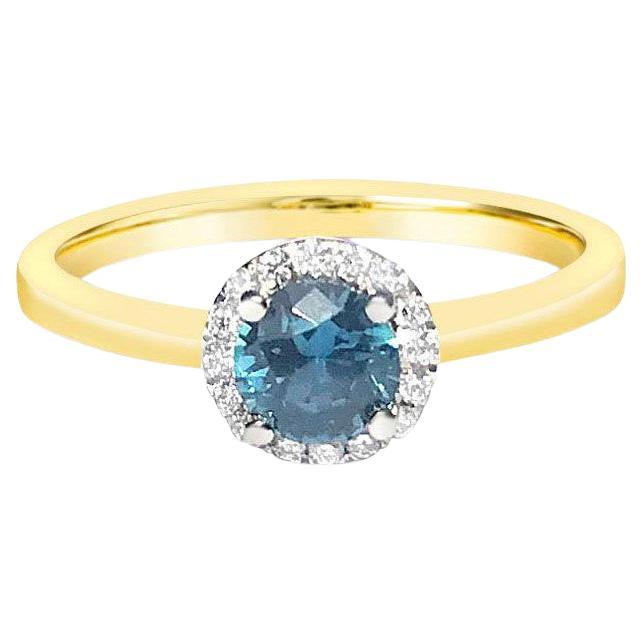 0.5ct Montana Sapphire and Diamonds Halo Ring in 14k White and Yellow Gold For Sale