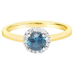 0.5ct Montana Sapphire and Diamonds Halo Ring in 14k White and Yellow Gold