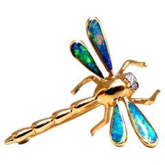 .05ct Natural Diamond Dragonfly Opal 14kt Gold