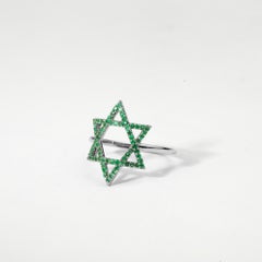 0.5ct Natural Round-Cut Emerald Everyday Star Ring in 18K White Gold