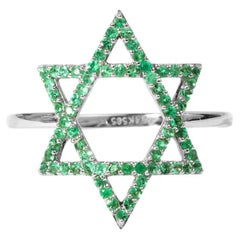 0,5 ct Esmeralda natural talla redonda Anillo de estrella para todos los días en oro blanco de 18 quilates