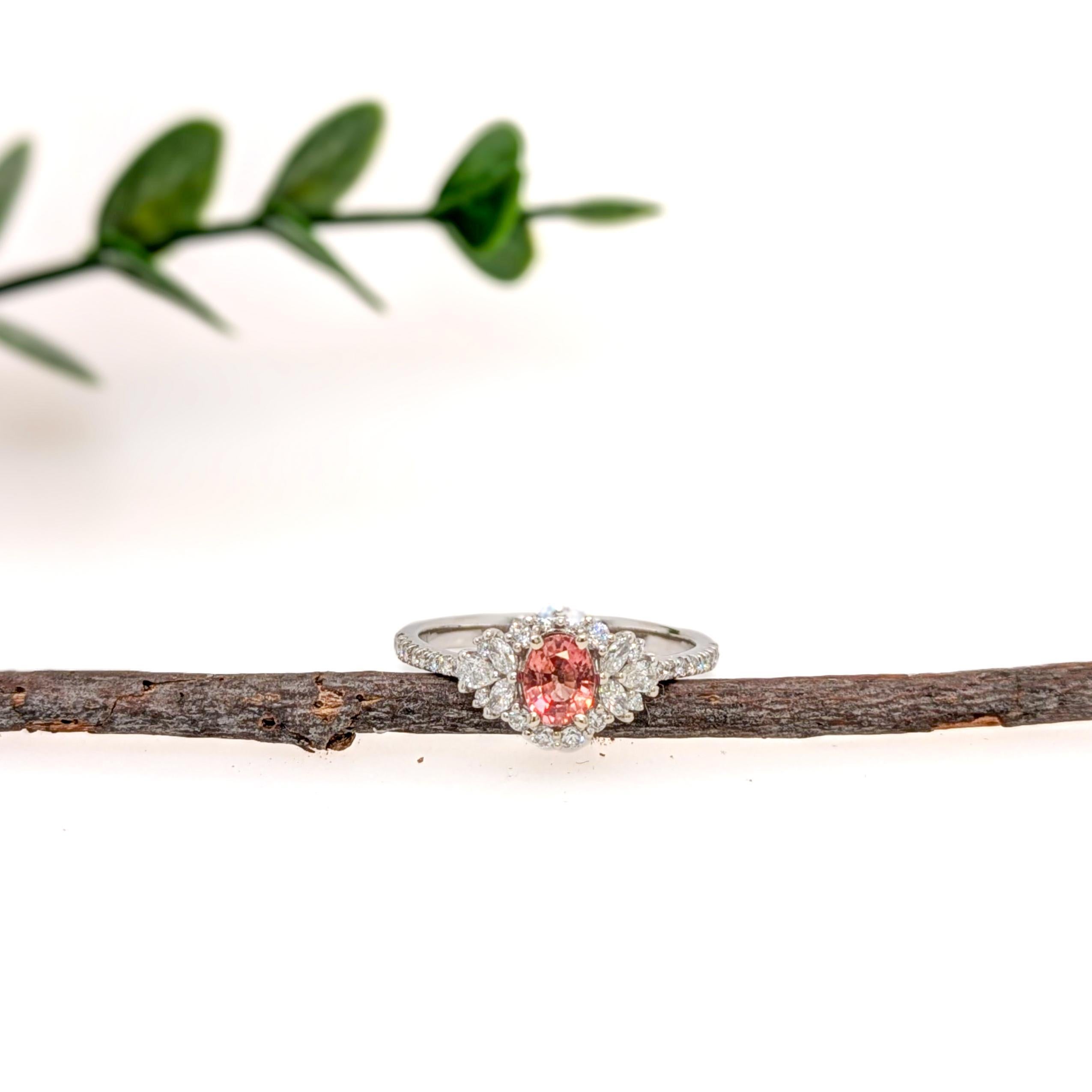 Anillo de zafiro Padparadscha de 0,5 ct con diamantes naturales en oro macizo de 14 quilates  OV 5x4mm Art Decó en venta