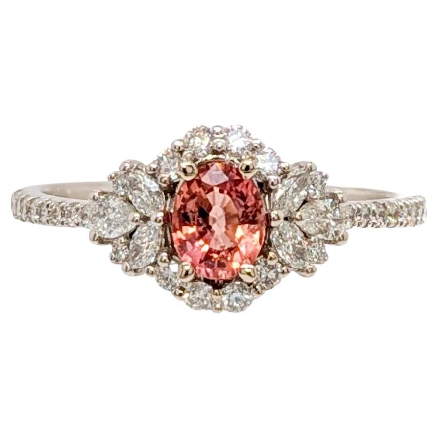0.5ct Padparadscha Sapphire Ring w Natural Diamonds in Solid 14K Gold  OV 5x4mm