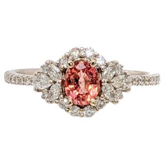 0,5 Karat Padparadscha Saphir Ring mit natürlichen Diamanten aus massivem 14 Karat Gold  OV 5x4mm