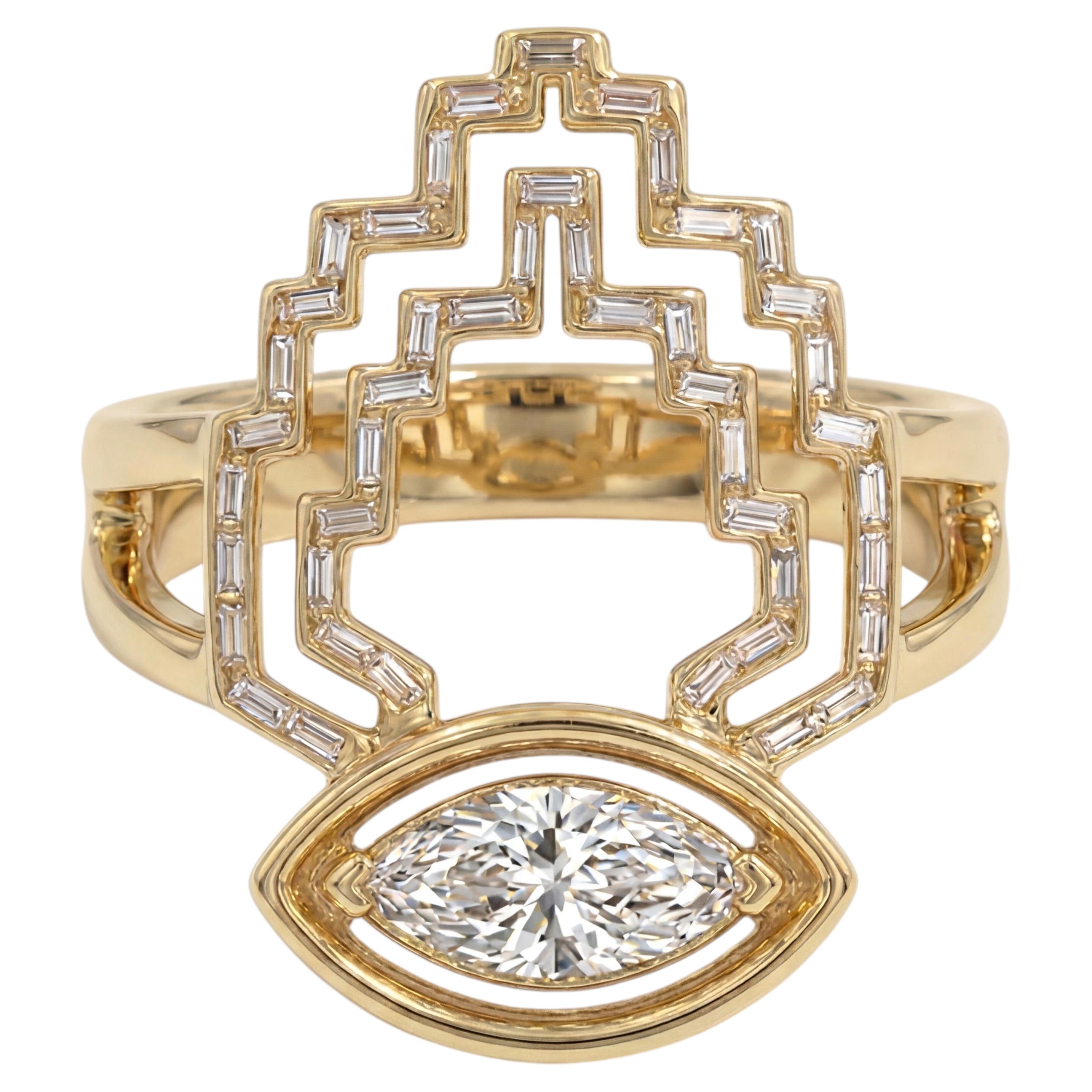 0.5cts Antique Marquise Diamond and 18k Solid Yellow Gold Pinky ring