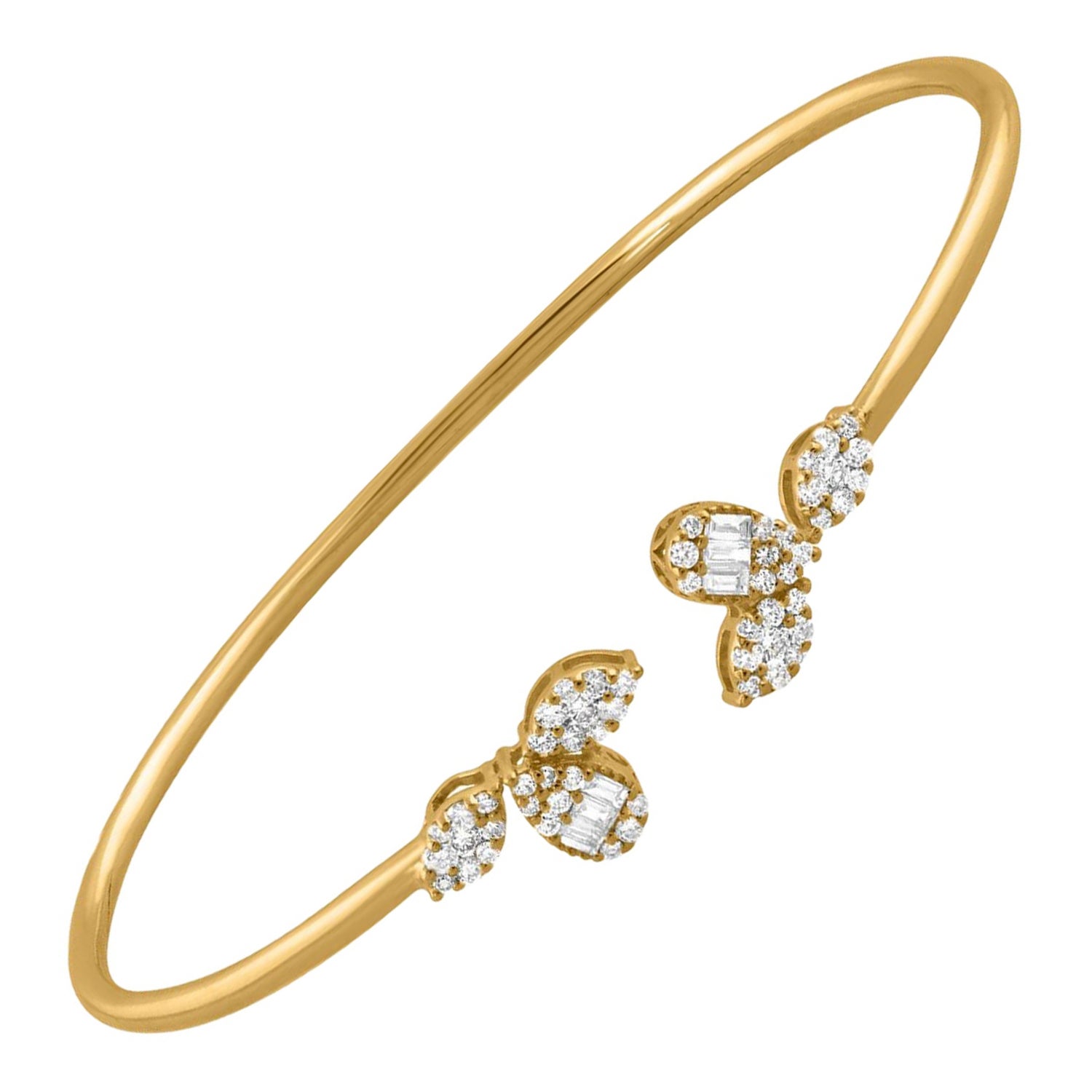 Bracelet manchette en or jaune 18 carats avec diamant baguette de 0,6 carat Bijoux artisanaux