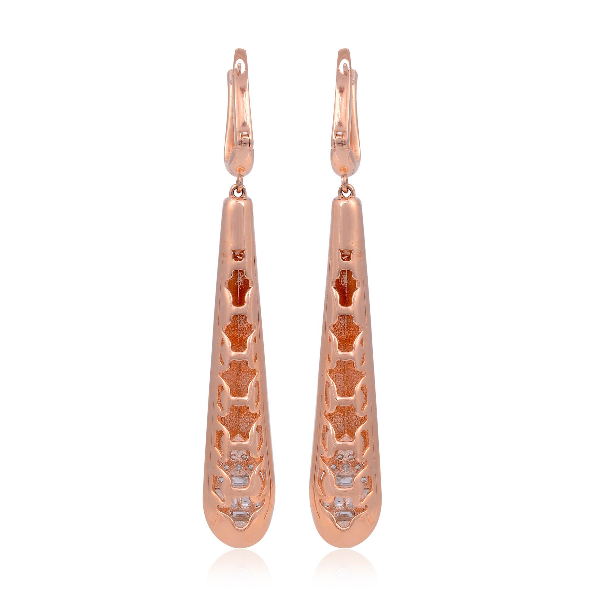 Modern 0.6 Carat Baguette Round Diamond Dangle Earrings 18 Karat Rose Gold Fine Jewelry For Sale