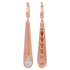 0.6 Carat Baguette Round Diamond Dangle Earrings 18 Karat Rose Gold Fine Jewelry