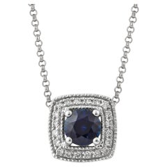 0.6 Carat Blue Sapphire and Diamond Pendant with Chain in 18 Karat White Gold