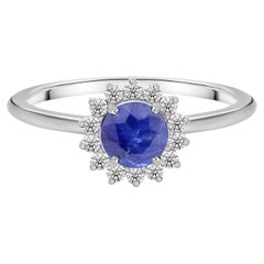 0.81 Ctw Luxury Blue Sapphire Diamond Promise Ring in 18K White Gold (Bague de promesse en or blanc 18 carats)
