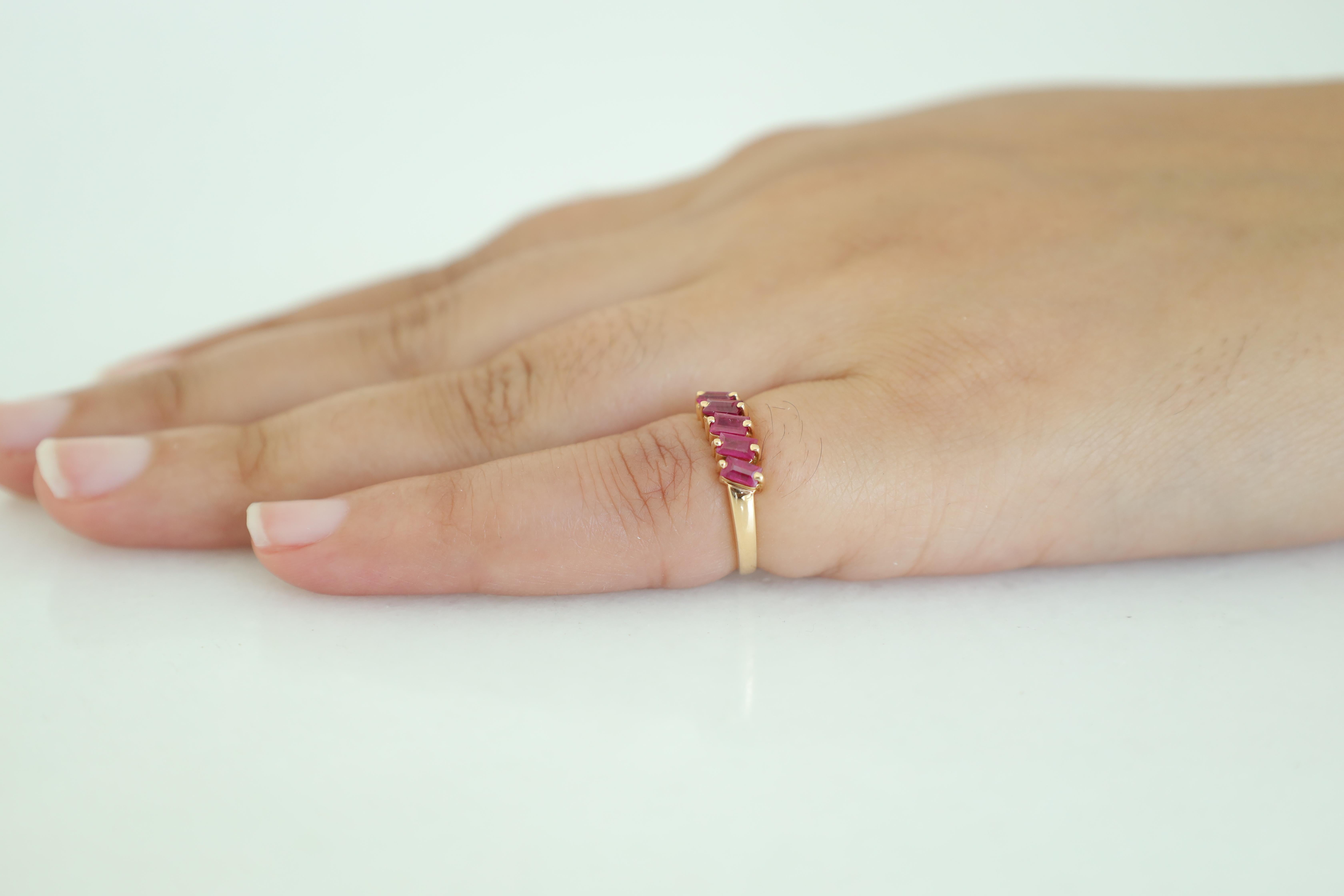 Modernist 0.6 Carat Clear Ruby Half  Band in 18k Gold For Sale