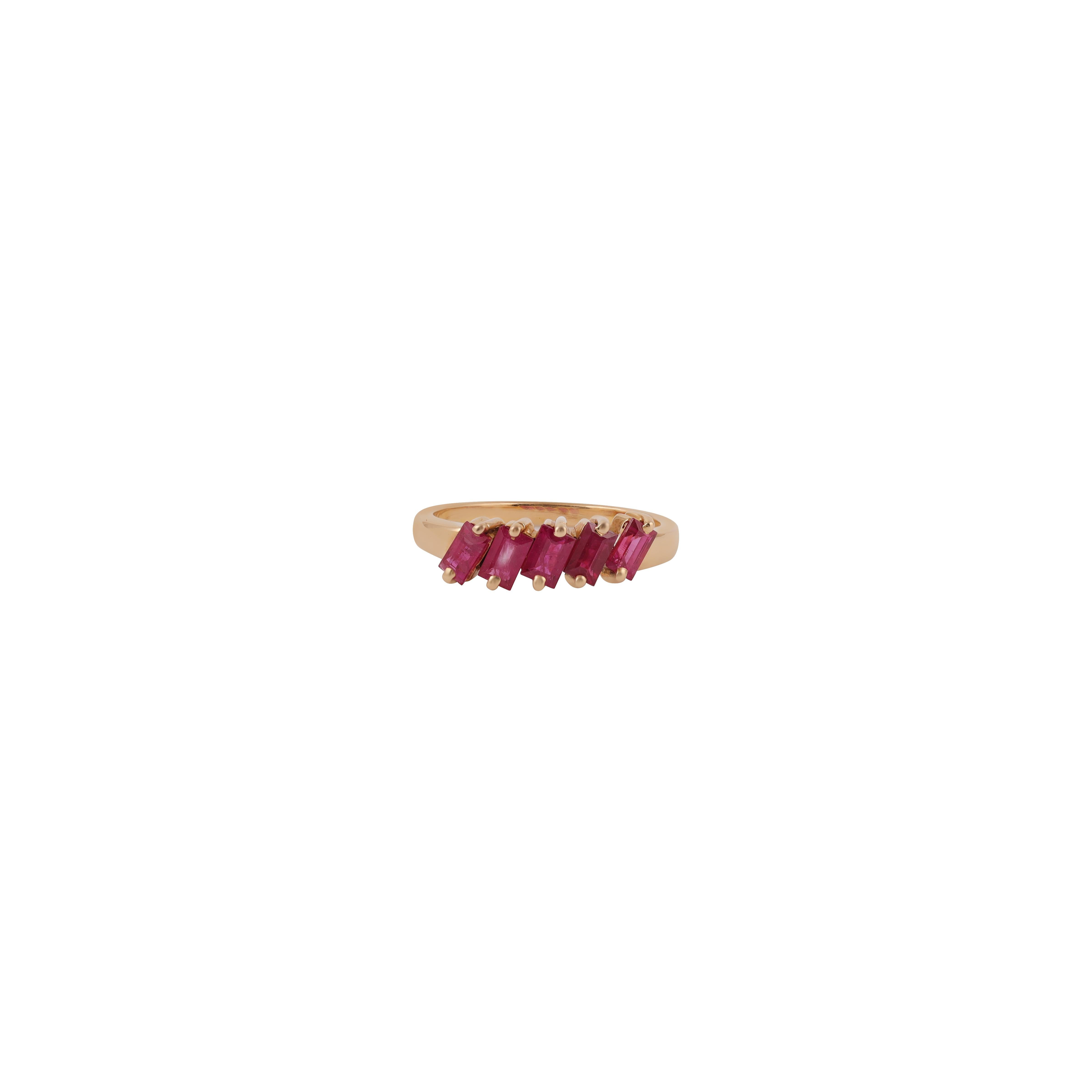 Bullet Cut 0.6 Carat Clear Ruby Half  Band in 18k Gold For Sale