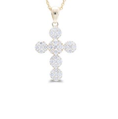 0.6 Carat Diamonds in 14K Yellow Gold Cross Pendant