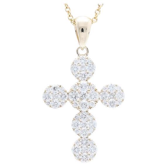 Pendentif croix en or jaune 14 carats avec diamants de 0,6 carat en vente