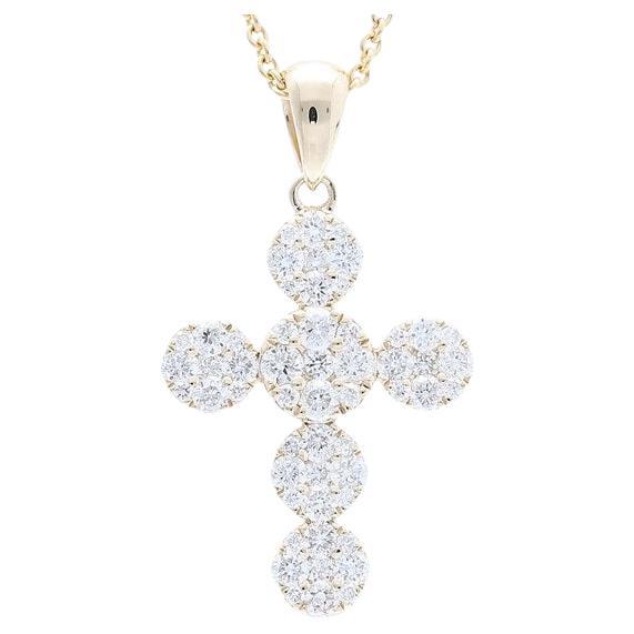 0.6 Carat Diamonds in 14K Yellow Gold Cross Pendant For Sale