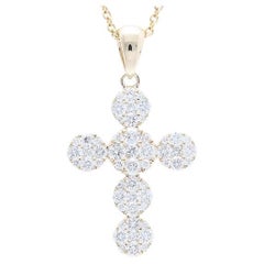 0.6 Carat Diamonds in 14K Yellow Gold Cross Pendant