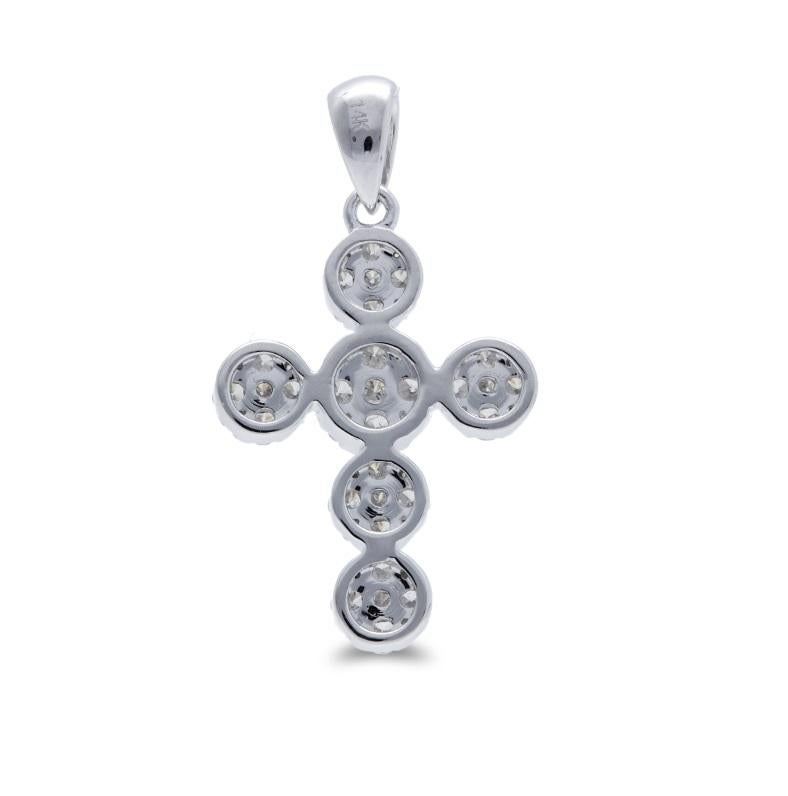 Round Cut 0.6 Carat Diamonds in 18K White Gold Cross Pendant For Sale